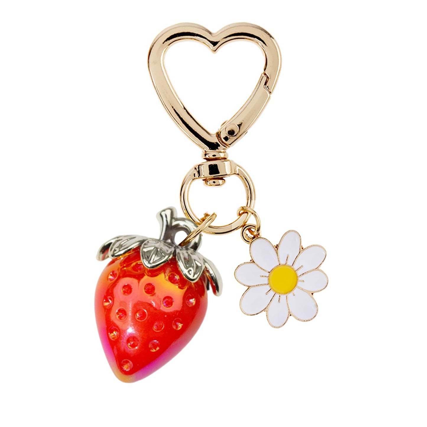 Cute Strawberry Keychain, Kawaii Heart Flower Daisy Keychain