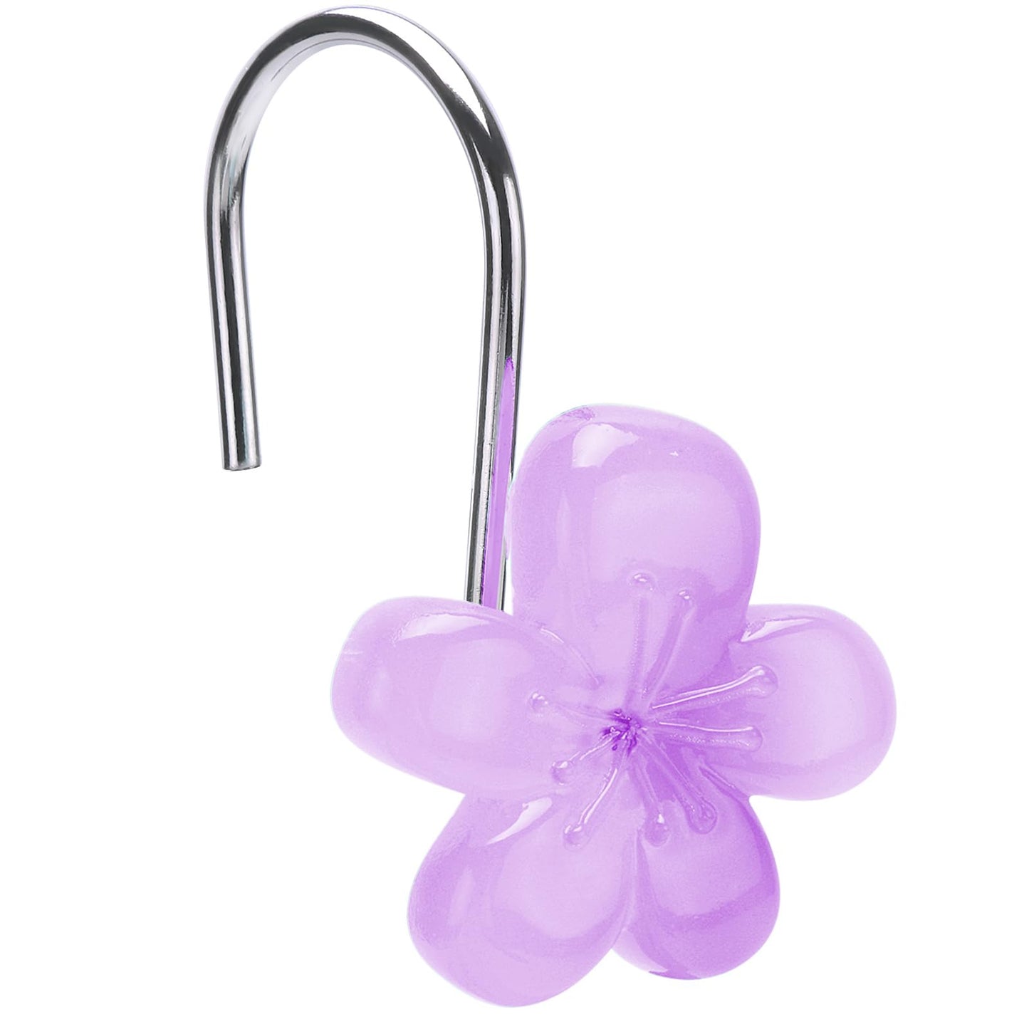 Pretty Floral Themed Cute Flower Shower Curtain Hooks - Glow in The Dark Elegant Bathroom Decor