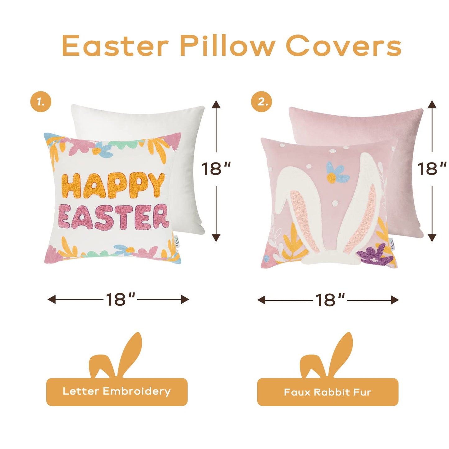 Easter Decorations Pillow Covers, Rabbit Pillow Covers, 18X18 Set of 2