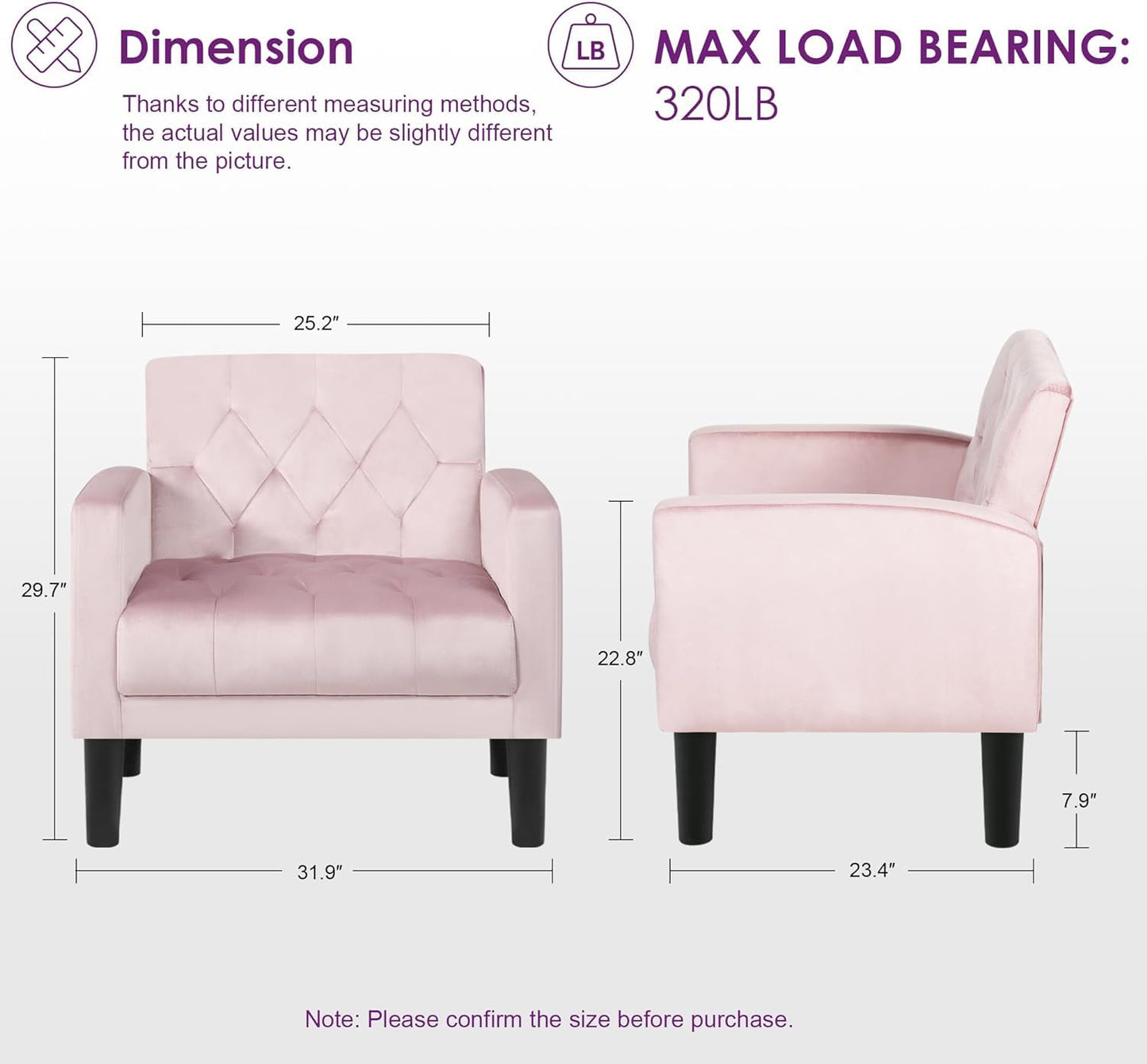 Loveseat Sofa w/ 2 USB Charger Ports and 2 Cupholders, Mid-Century Modern Tufted Pink Velvet