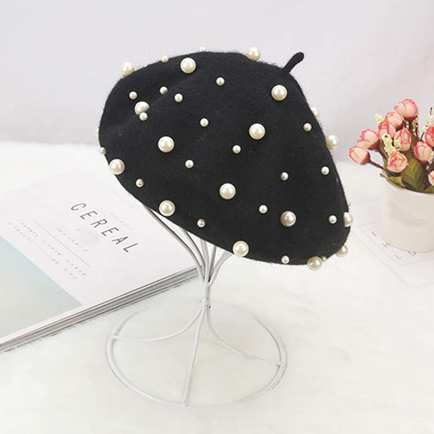 Women Pearl Beret Cap