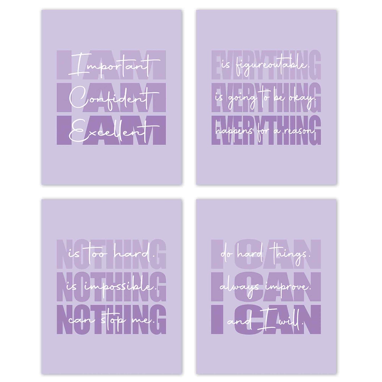 Set of 4 Inspirational Posters – Motivational Wall Art for Teen Girls & Women (8x10)