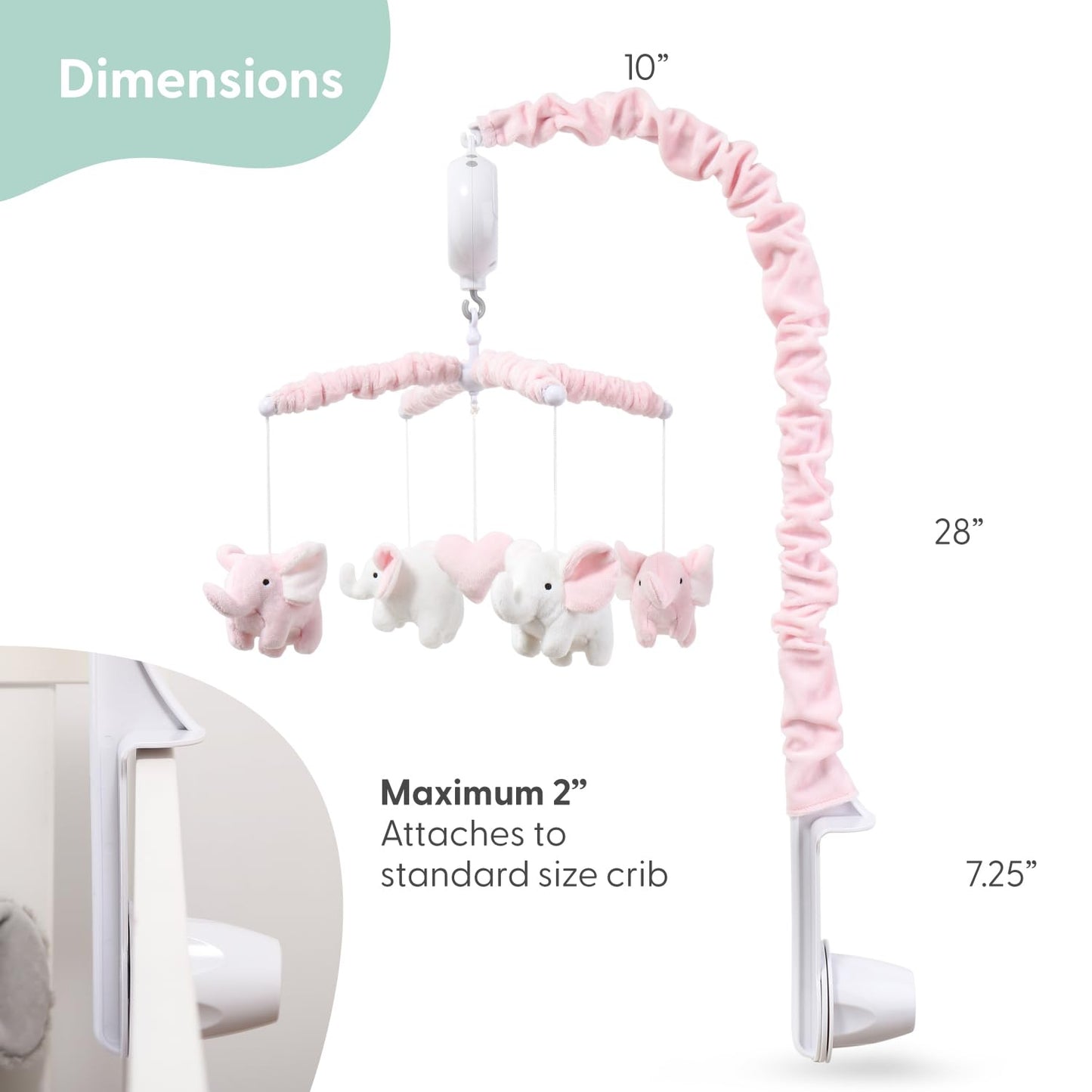 Soft Pink Musical Baby Crib Mobile - 12 Lullabies Cute Elephant Baby Pink Elephant Nursery Decor