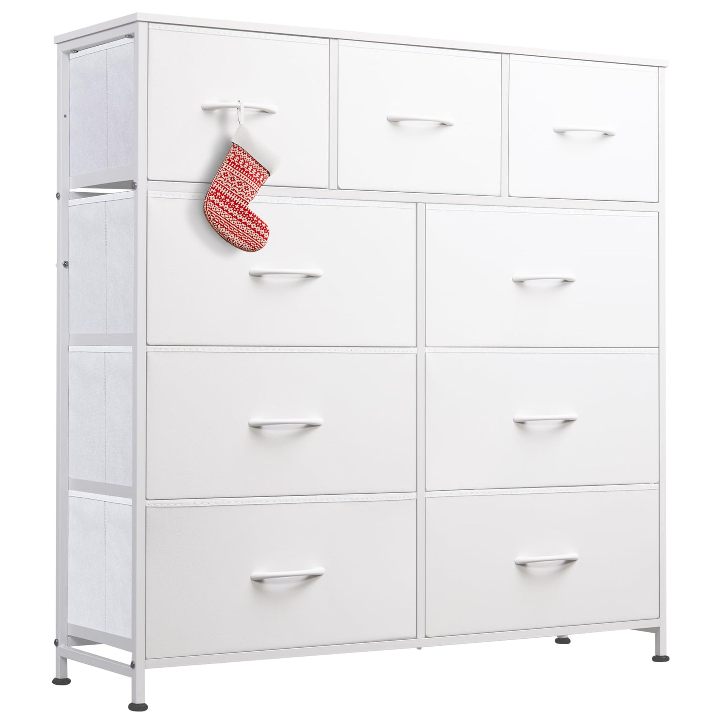 Drawer Fabric 9 Dresser – Tall Storage Tower with Bins, Steel Frame, and Wood Top