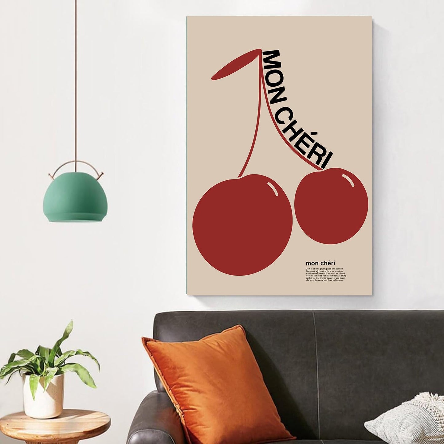 Trendy Red Cherry Canvas Wall Art – Preppy Aesthetic Poster for Living Room Decor, 16x24 Inch Unframed