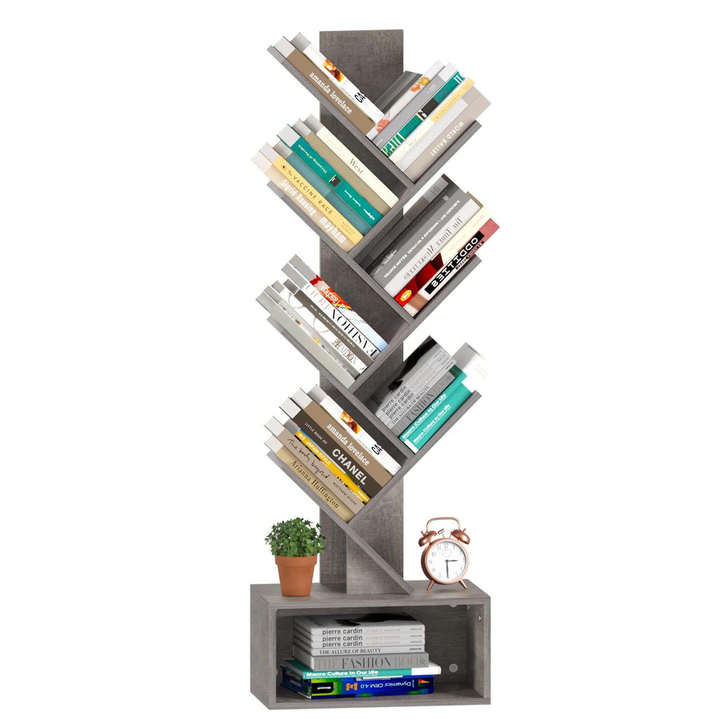 Tree Bookshelf - 6 Shelf Retro Floor Standing Bookcase, Tall Wood Book Storage Rack