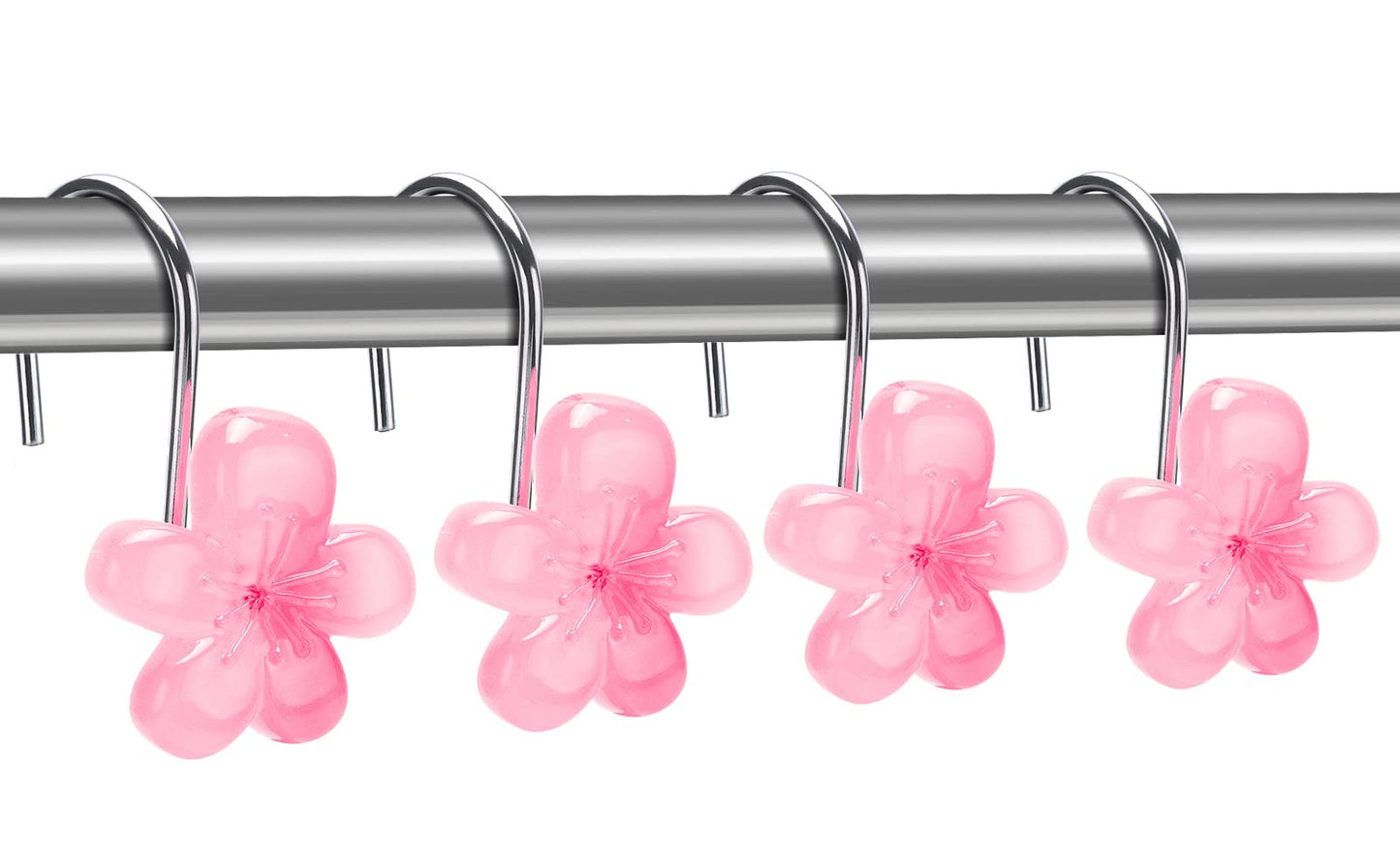 Pretty Floral Themed Cute Flower Shower Curtain Hooks - Glow in The Dark Elegant Bathroom Decor