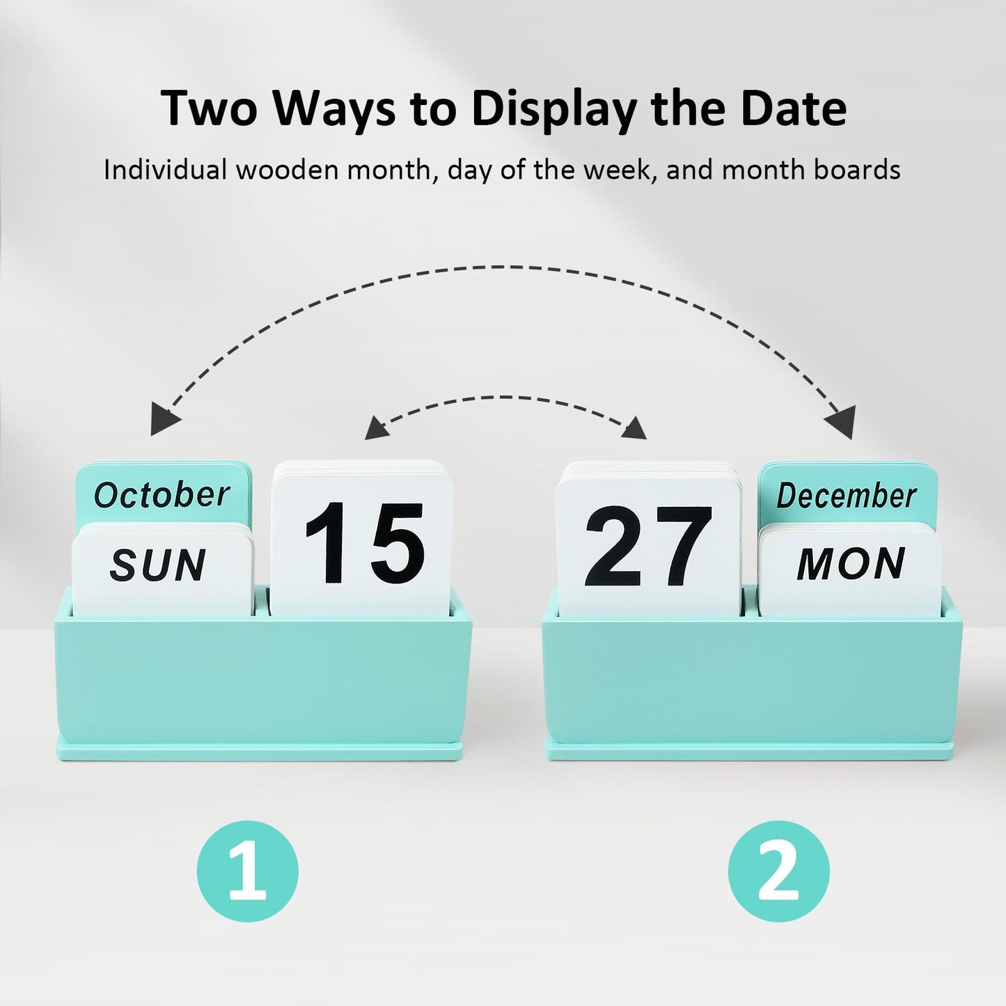 Wooden Block Perpetual Calendar for Desk, Daily Desktop Standing Flip Calendar with Large Display