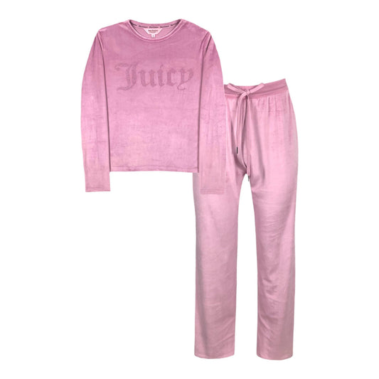 Juicy Couture Women’s Velvet Fleece Pajama Set with Long Sleeve Top and Pants