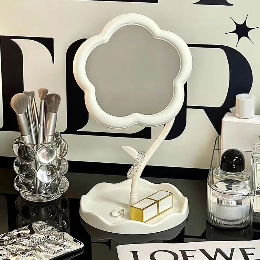 Flower-Shaped Makeup Mirror for Desk Vanity