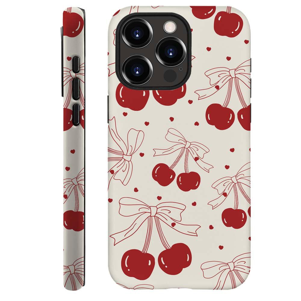 Red Cherry Bows Hybrid 2 Layer Hard Shell Silicone Protective Pattern Design for iPhone Case