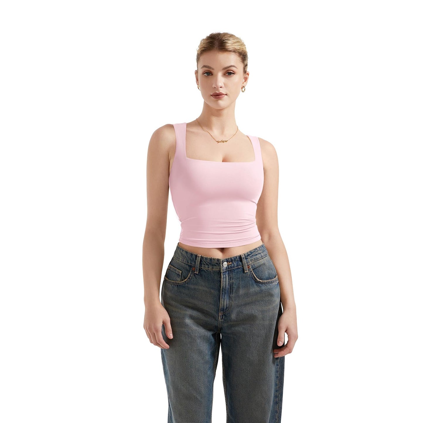 Double Lined Square Neck Crop Tank Top