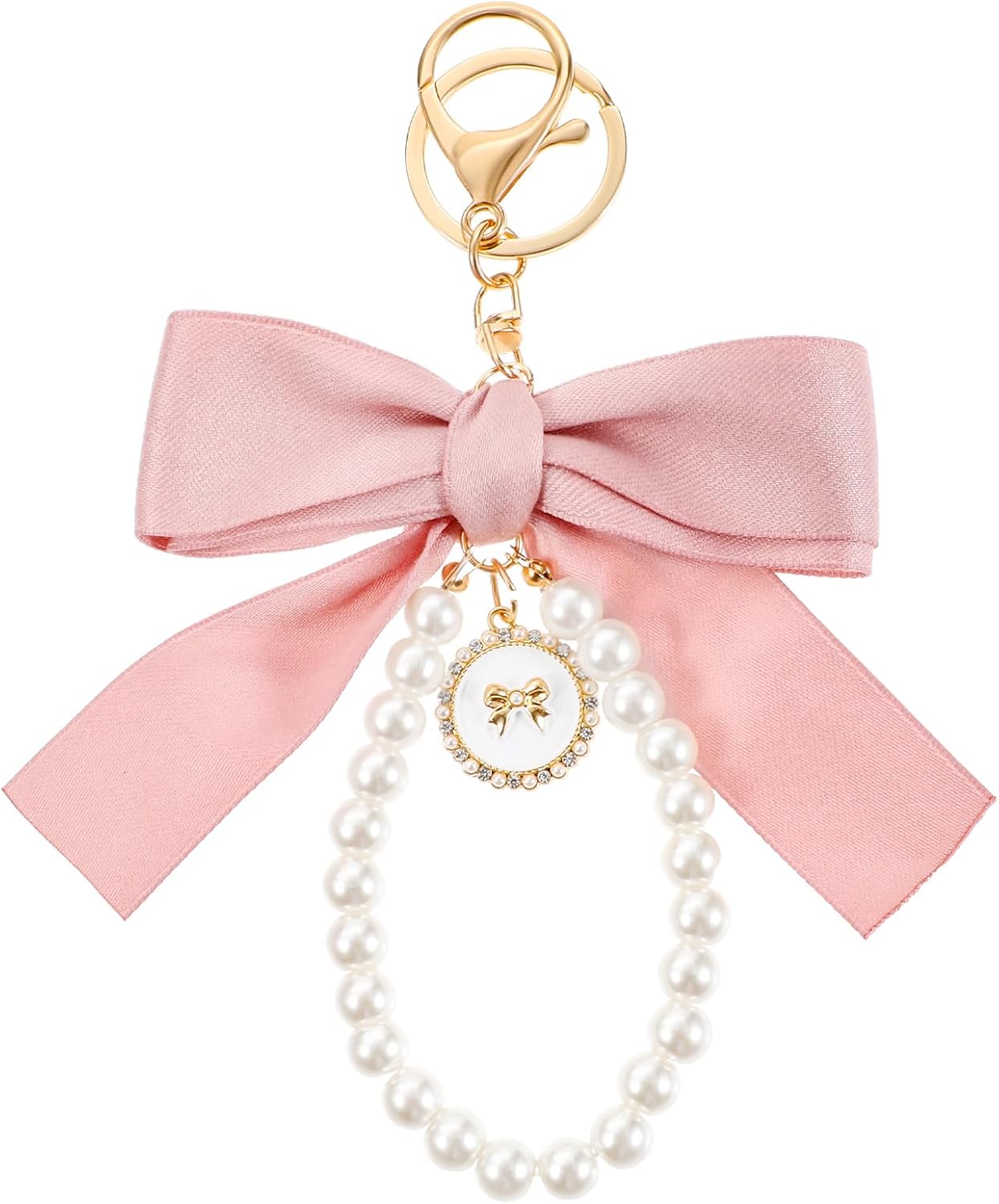 Pink Bow and Pearl Keychain – Cute Coquette Aesthetic Charm