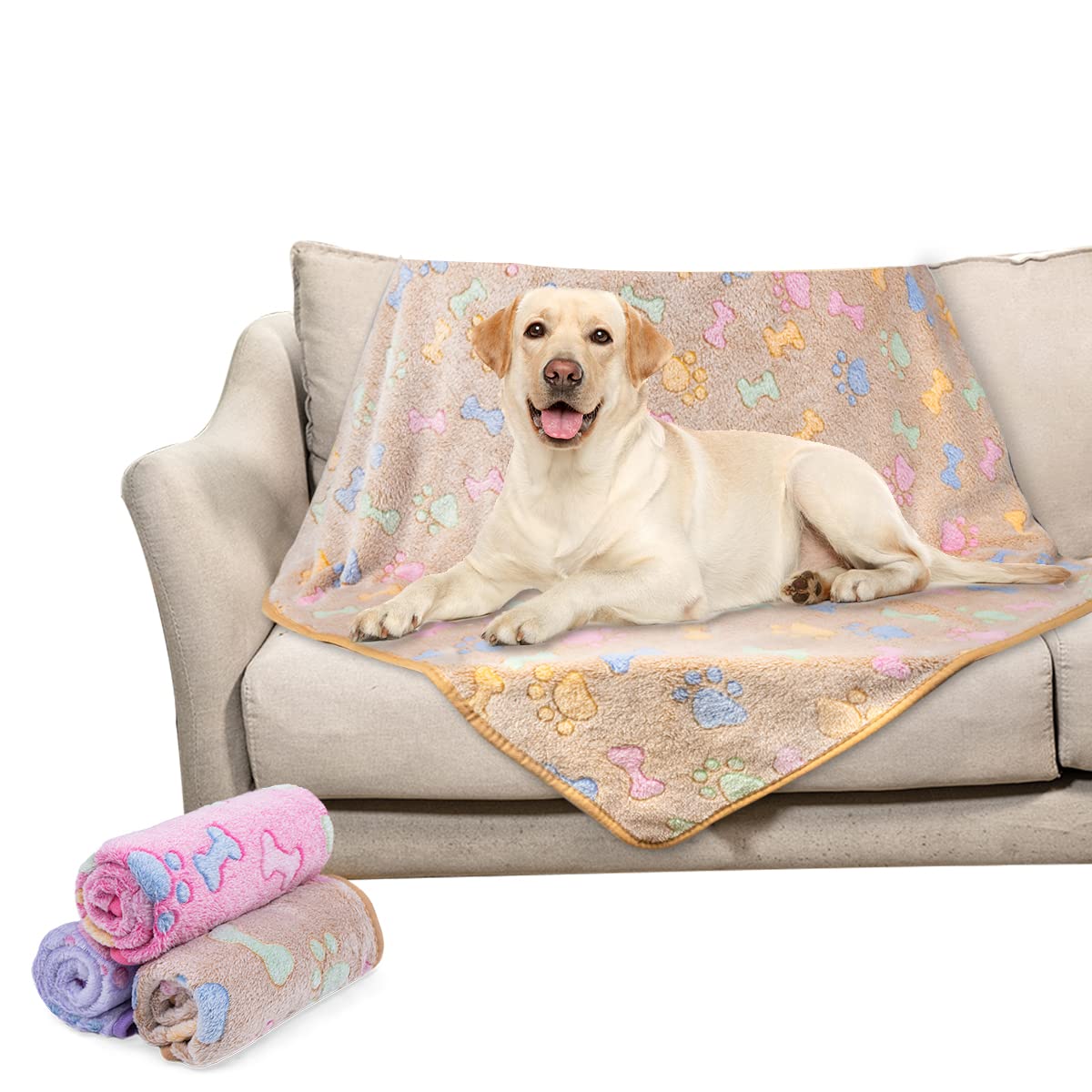 Soft Fluffy Fleece Blanket for Small, Medium and Large Dogs - Paw Print Pink Pet Blanket