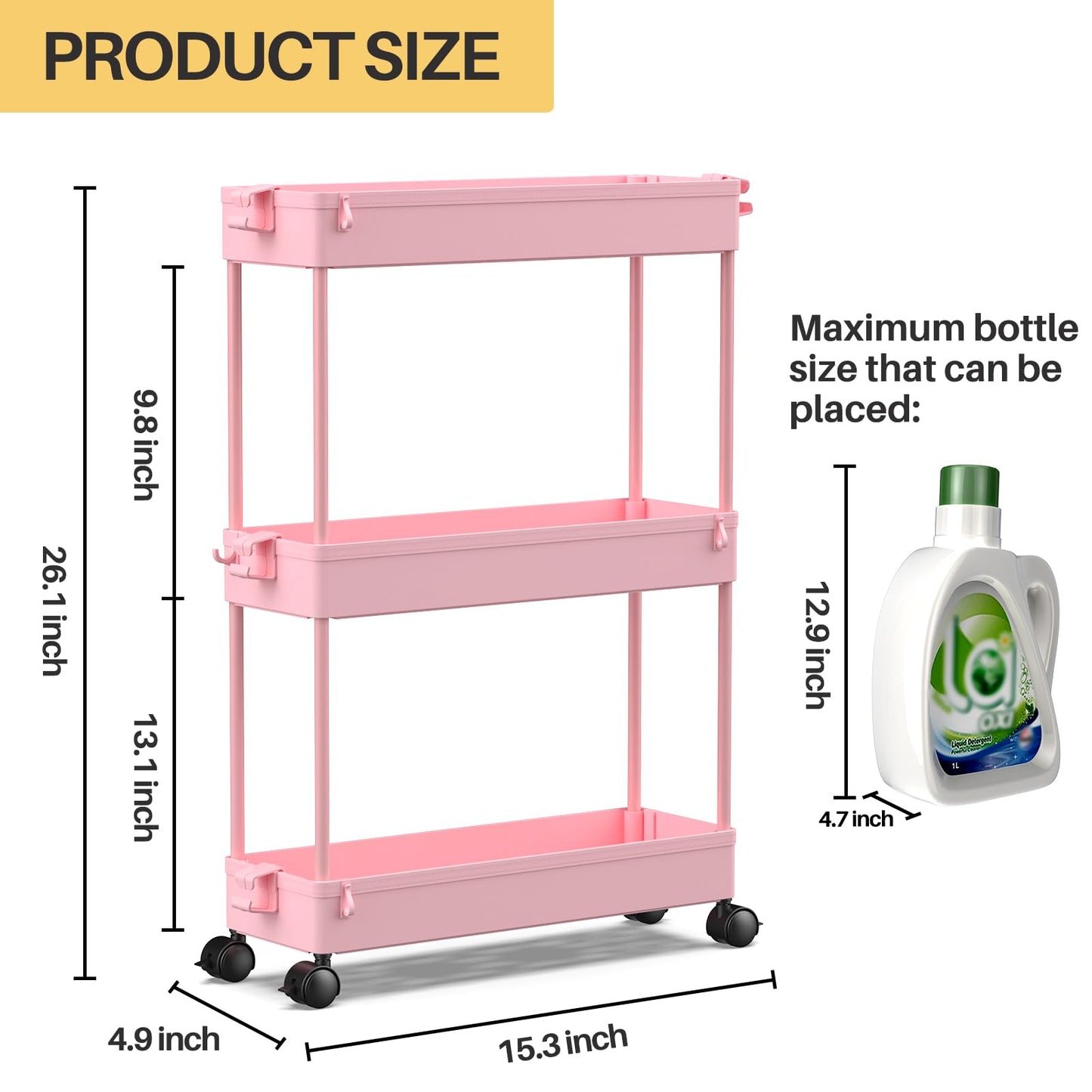 Slim Rolling Storage Cart, 3 Tier Bathroom Organizer