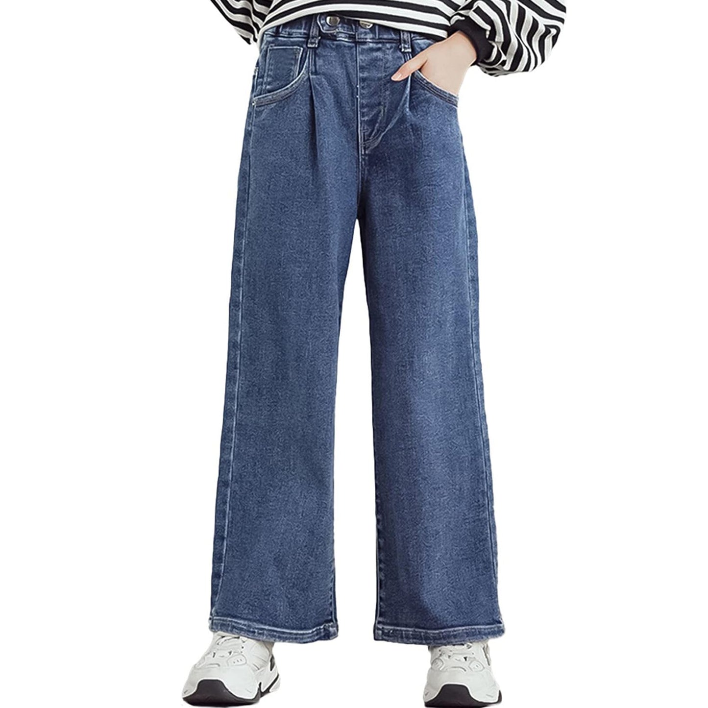 Girls Jeans Denim Elastic Wasit Wide Leg Baggy Pants