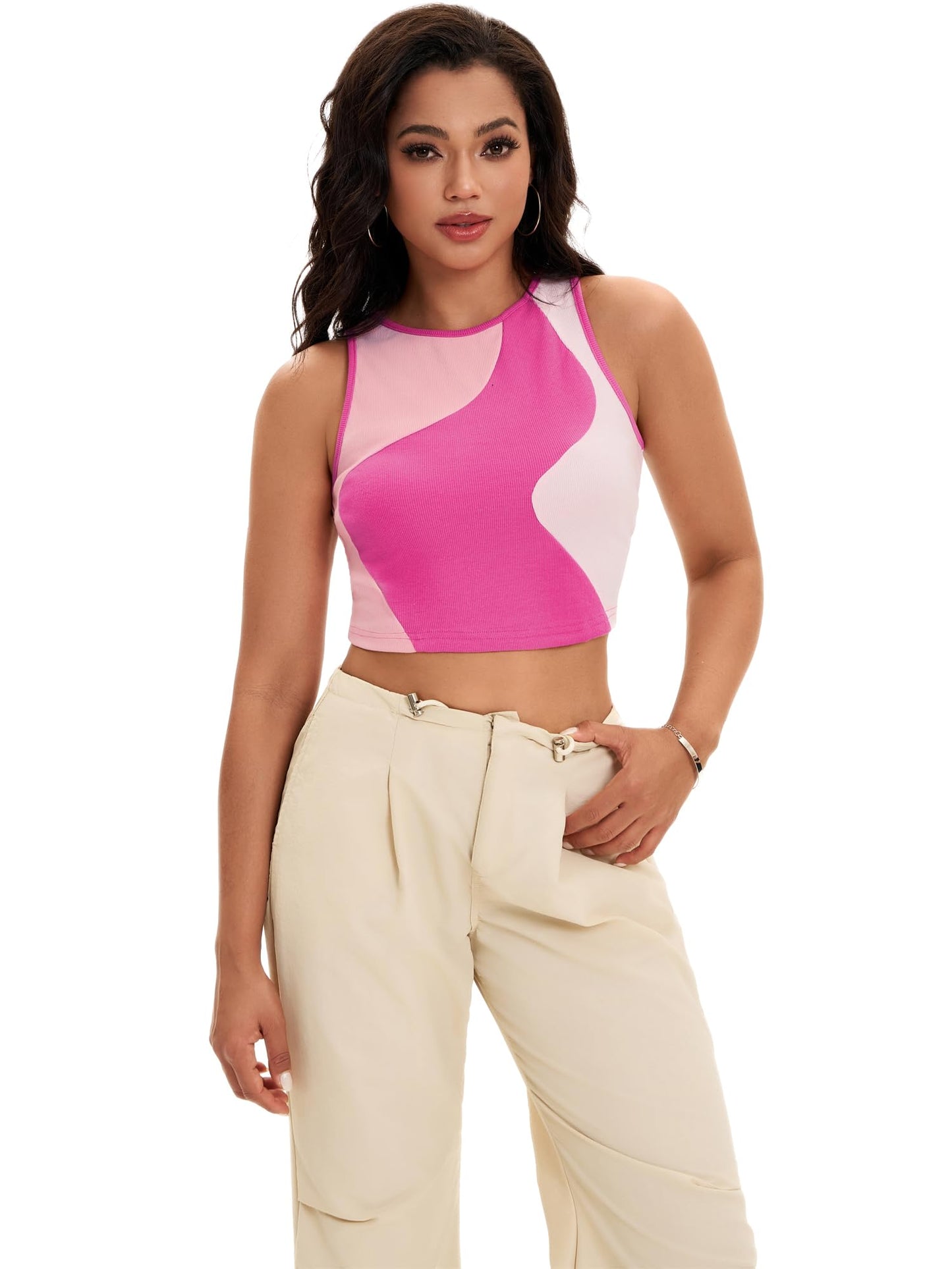 Crop Tank Tops mer Color Block Ribbed Tops