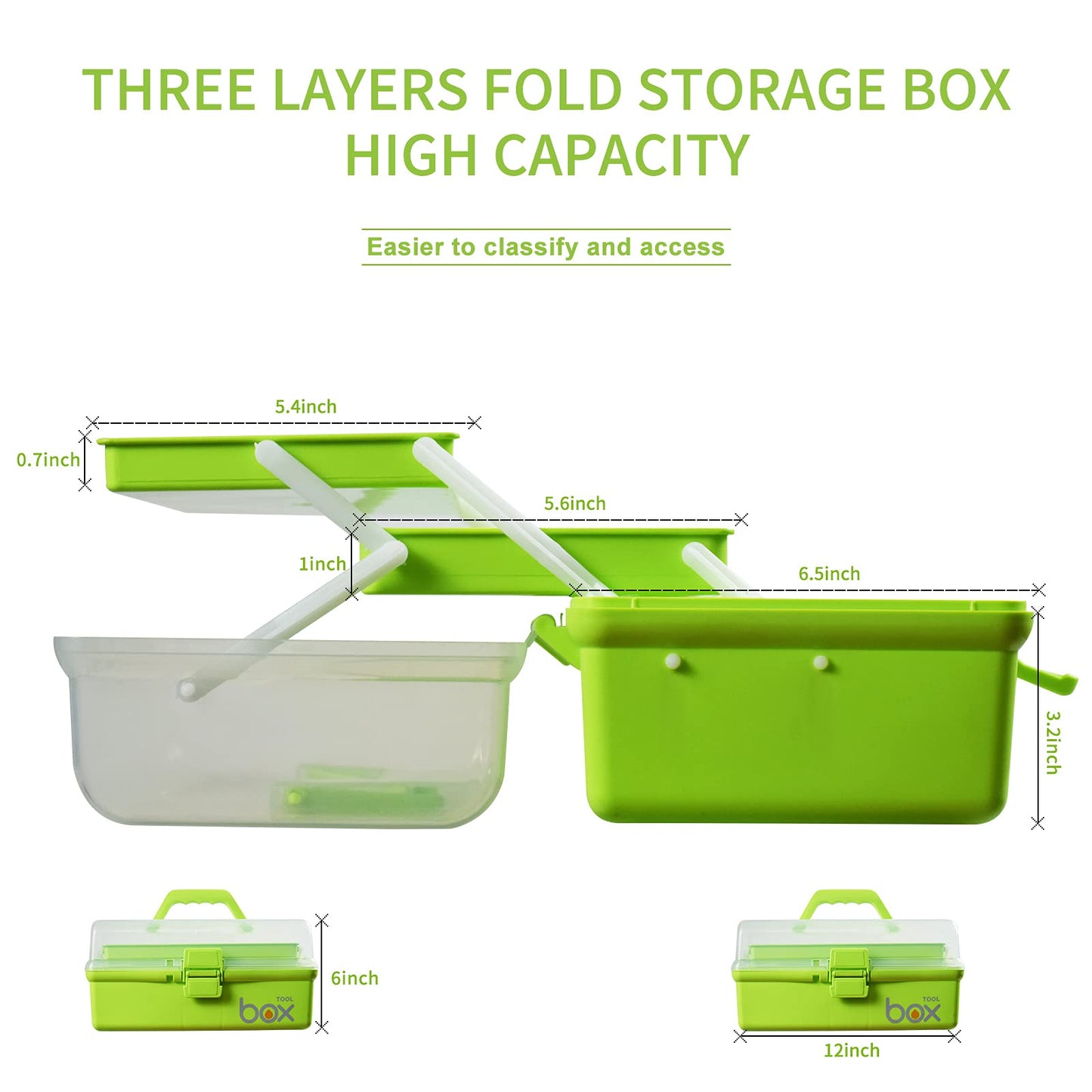 Three-Layer Multipurpose Folding Storage Box with 2 Trays, 12"