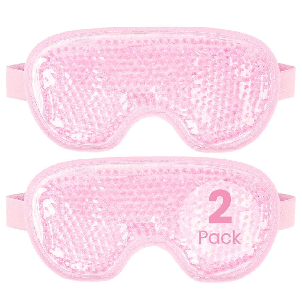 Cooling Gel Cold Eye Mask for Puffy Eyes, Reusable Ice Pack with Soft Plush Backing for Dark Circles, Migraine, Stress Relief - Pink