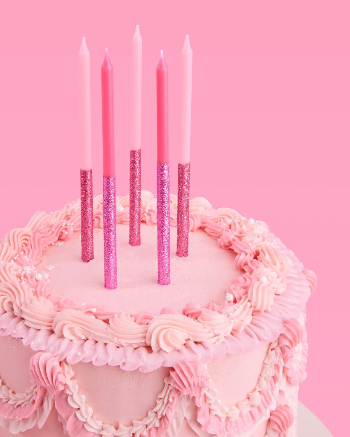 Pink Glitter Party Cake Candles Tall Thin - 10 Pcs