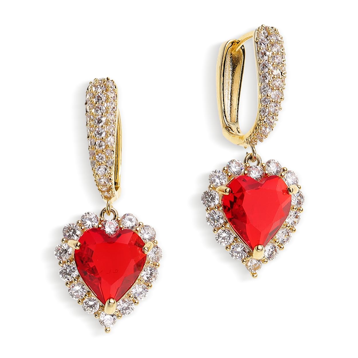 Rhinestone Heart dangle Gold Hoop Earrings for Women, Sparkly Crystal Cubic Zirconia Drop Huggie Earing Dangling