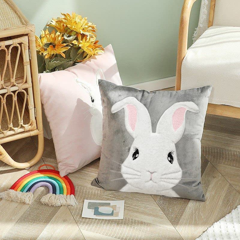 Embroidered 3D Bunny Rabbit Throw Pillowcase Velvet Spring Easter Pillow Covers