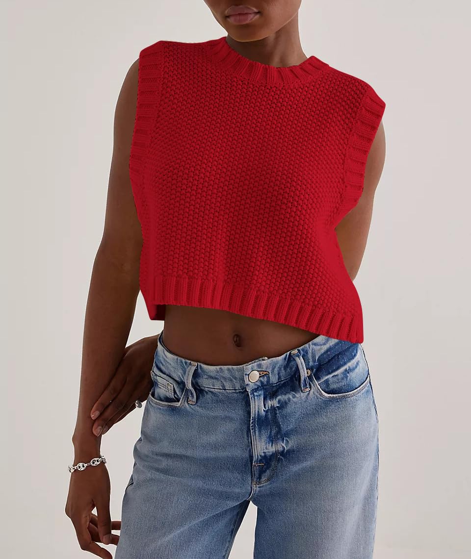 Y2K Backless Tie Up Knit Crop Sweater Vest Sleeveless Round Neck Split Open Back Pullover