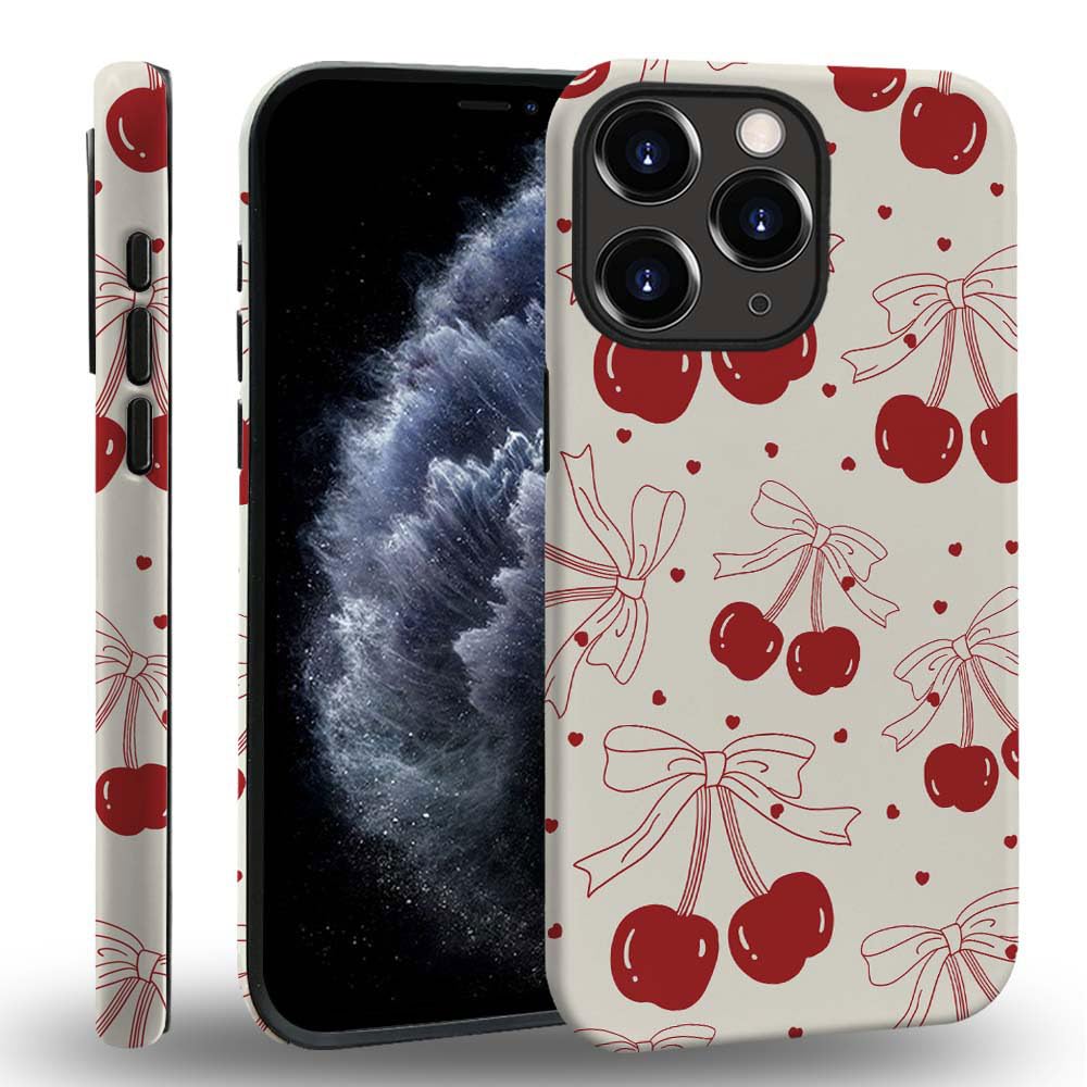 Red Cherry Bows Hybrid 2 Layer Hard Shell Silicone Protective Pattern Design for iPhone Case