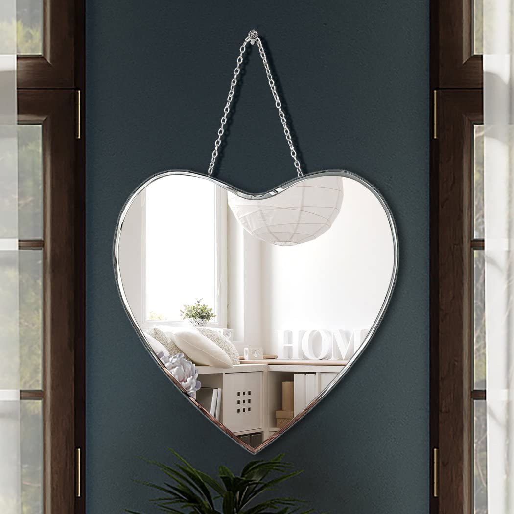 Heart Shaped Mirror with Iron Chain for Wall Decor 12x12 inch