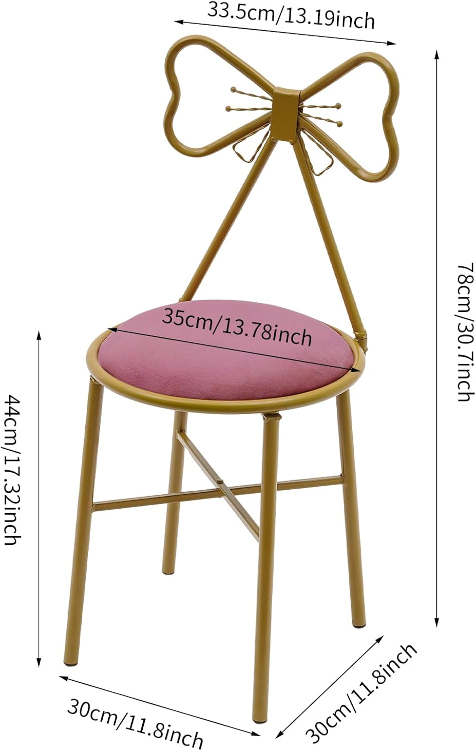 Modern Vanity Chair Stool, Cute Makeup Chair w/Butterfly Backrest and Pink Flannel Cushion