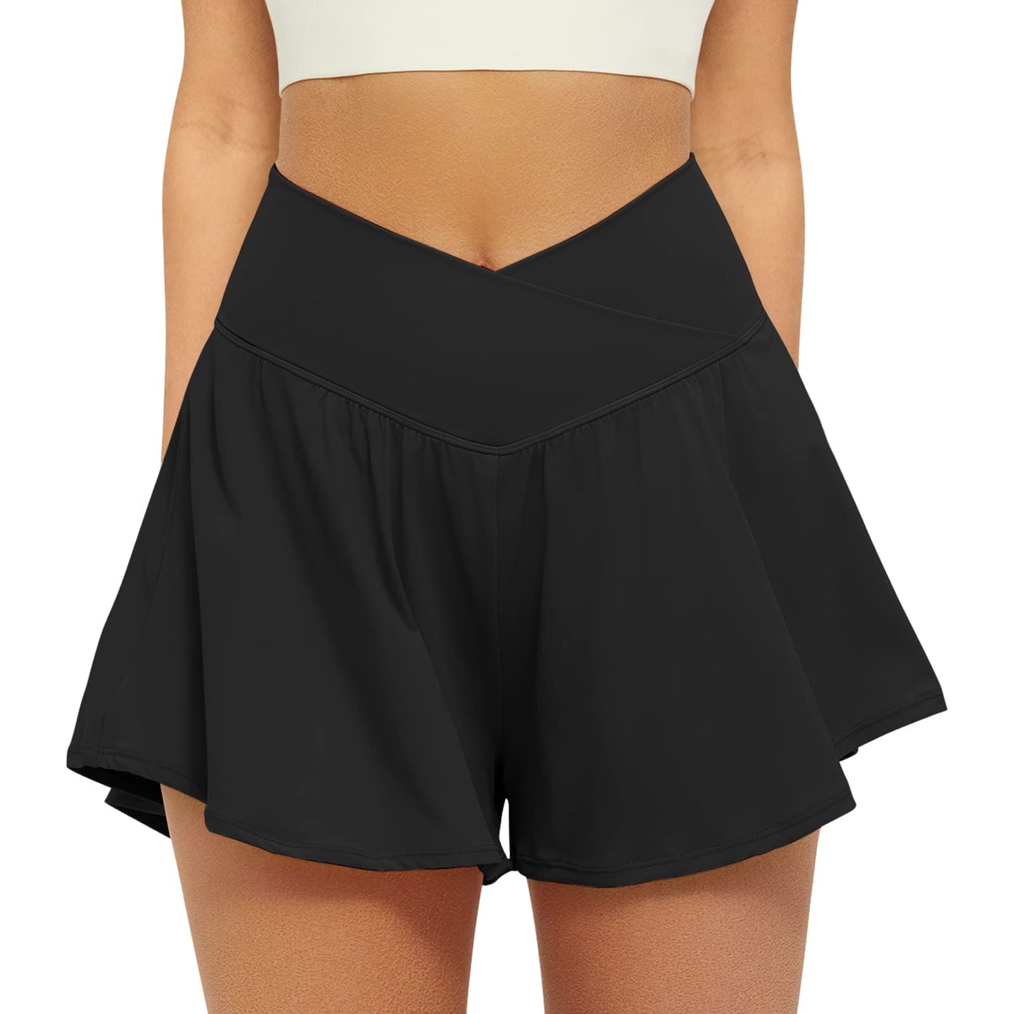 Crossover Athletic Shorts for Women – 2-in-1 Flowy Running Shorts with Pockets & Spandex Tennis Skorts