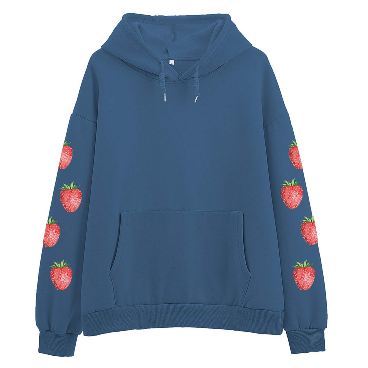 Women's Cute Sweatshirt Strawberry Sleeve Printed Cotton Warm Hoodie with Pocket