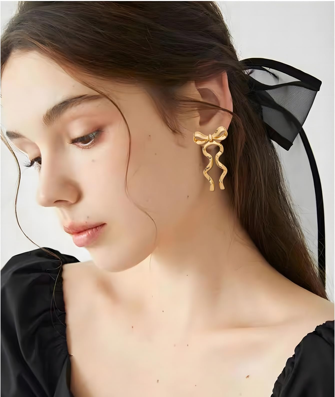 Gold Silver Bow Drop Earrings - Long Tassel Chain Bow Earrings