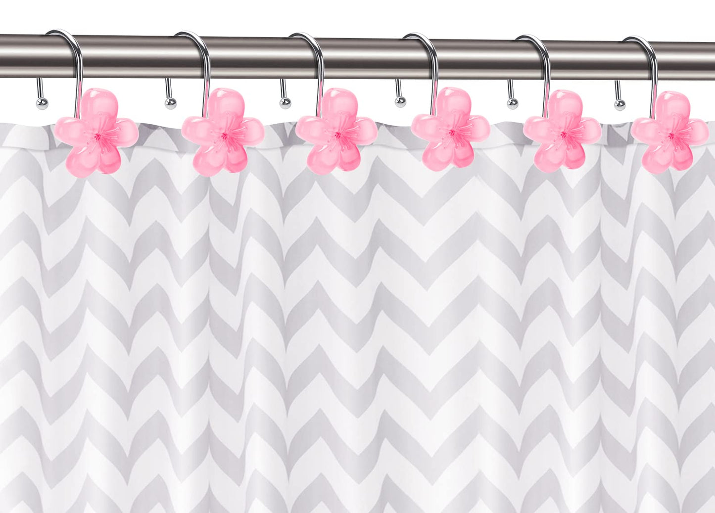 Pretty Floral Themed Cute Flower Shower Curtain Hooks - Glow in The Dark Elegant Bathroom Decor