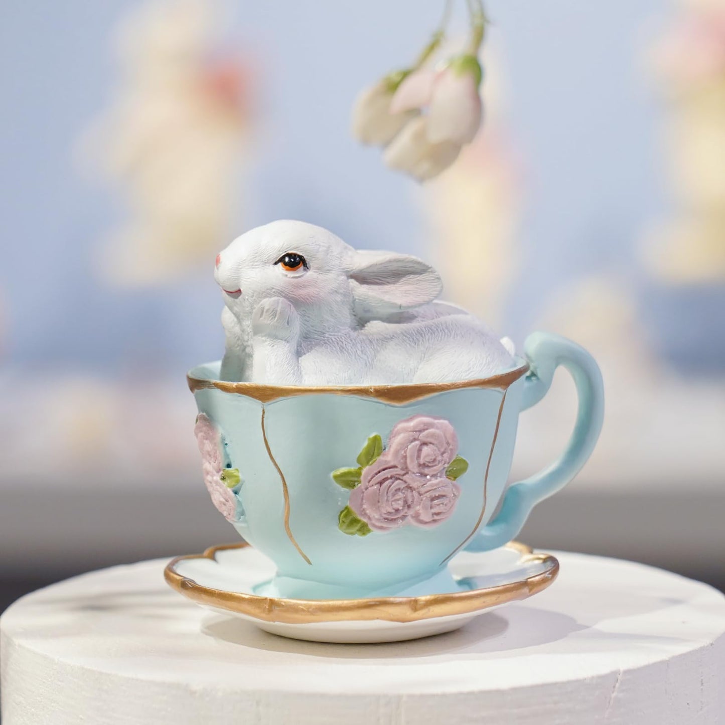 Easter Tabletop Decoration Figurine Centerpiece - Spring Bunny Decor Hand Painted