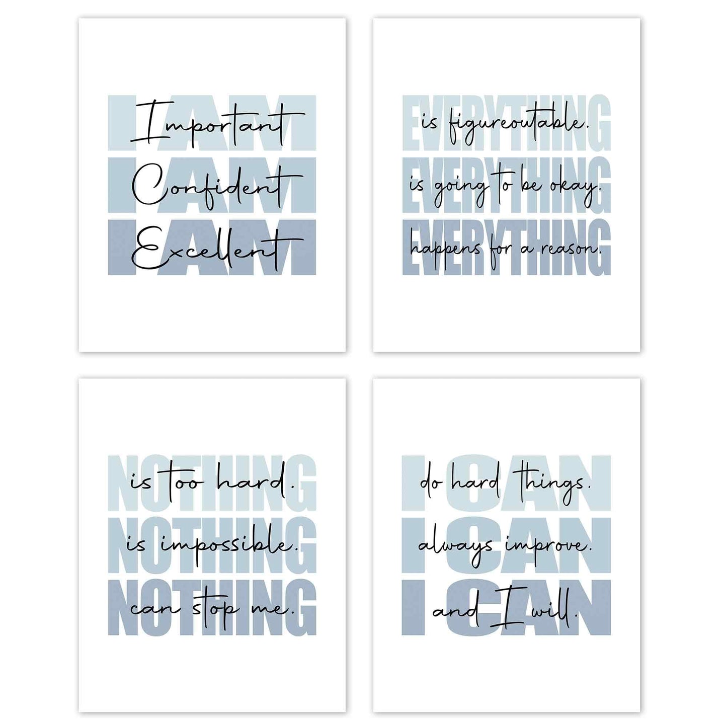 Set of 4 Inspirational Posters – Motivational Wall Art for Teen Girls & Women (8x10)