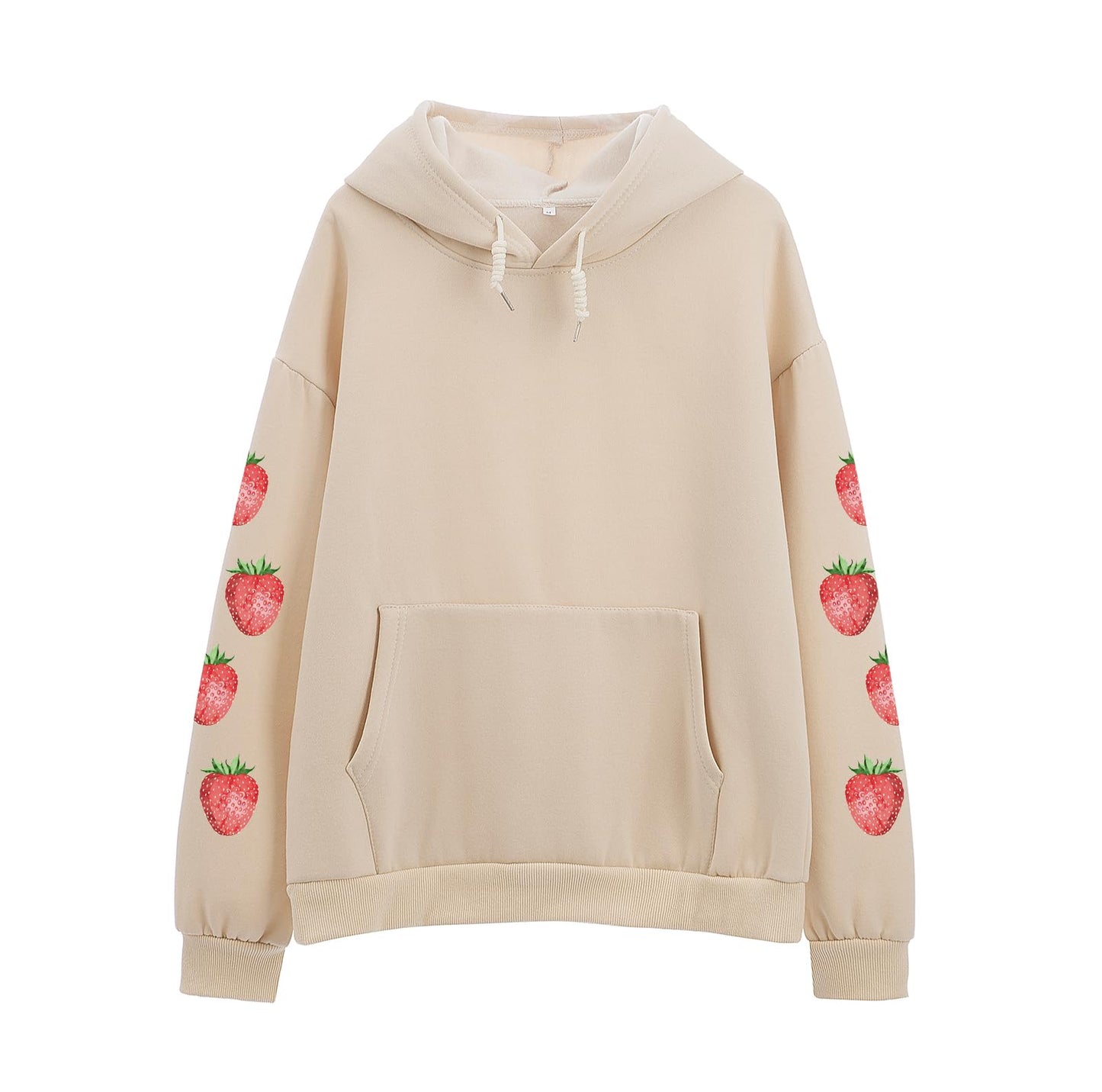 Women's Cute Sweatshirt Strawberry Sleeve Printed Cotton Warm Hoodie with Pocket