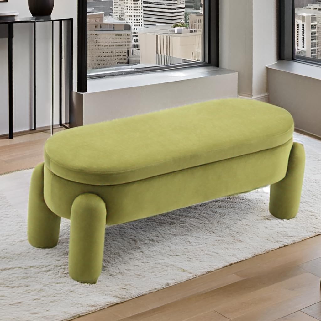 Velvet Upholstered Storage Bench – 45" Wide Entryway & Bedroom Ottoman with Solid Wood Frame, Modern Shoe Bench for Living Room & Bedside