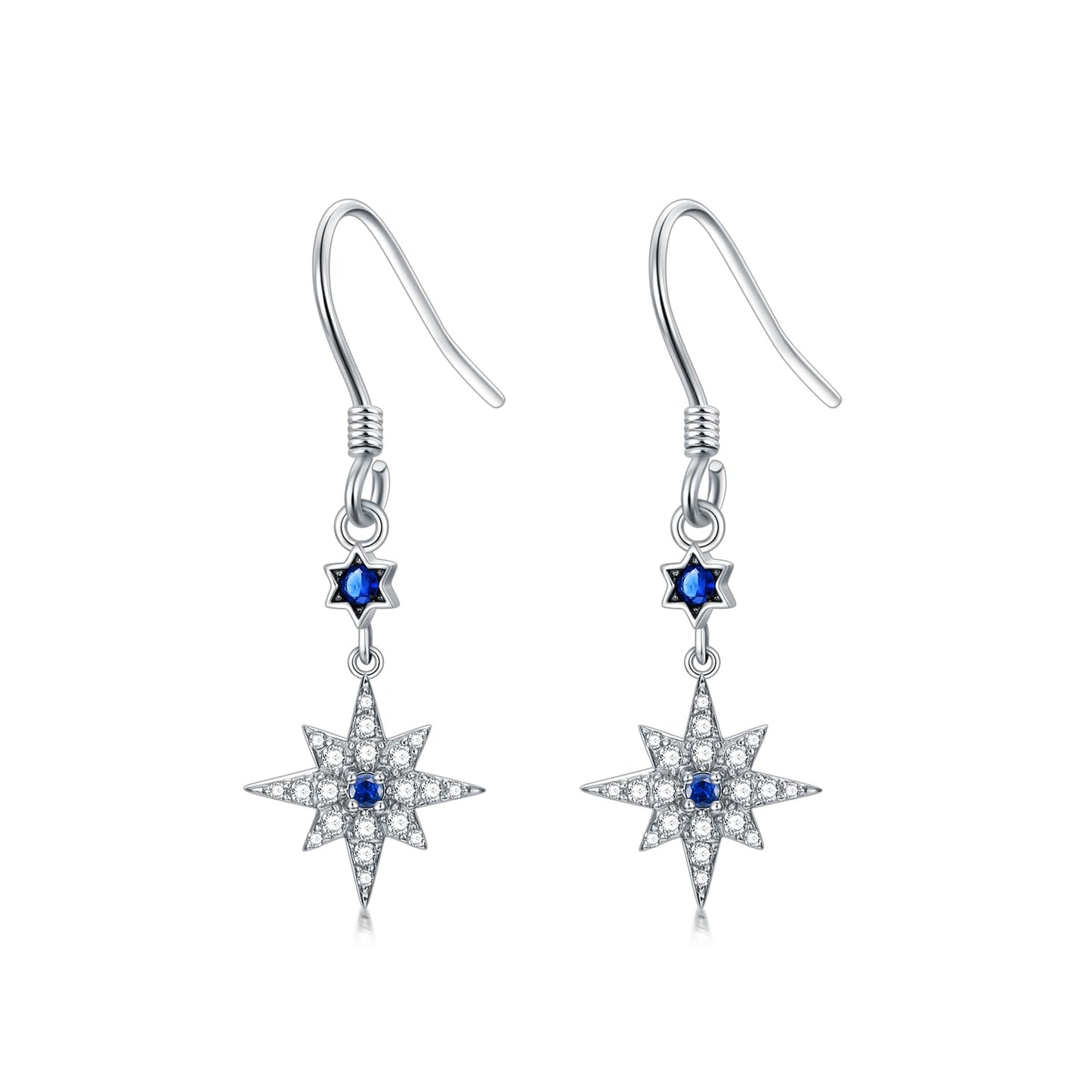 Sterling Silver Star/Love Heart Dangle Drop Earrings for Women Blue and Pink Hook Earrings with Gemstone