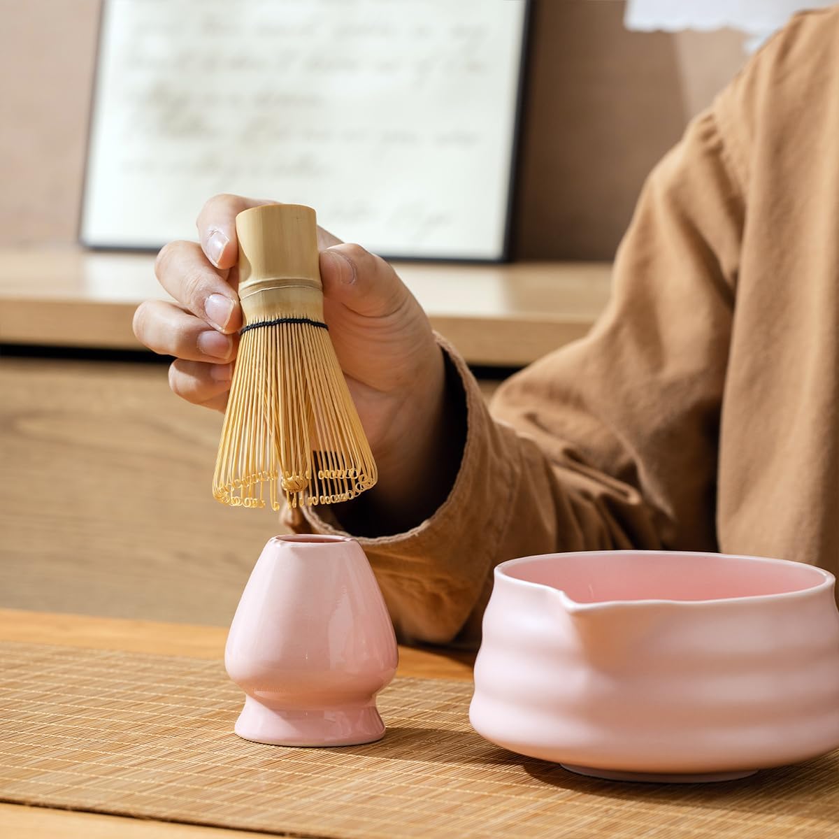 Matcha Set With Bowl, Matcha Sifter, Matcha Whisk Holder - The Perfect Matcha Kit for Matcha Tea (Ceramic White 5PCS)