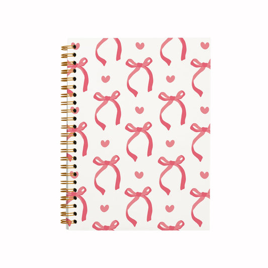 Coquette Pink Bow Notebook Journal – Trendy Preppy Hardcover Spiral Notebook (5.5x8.3)