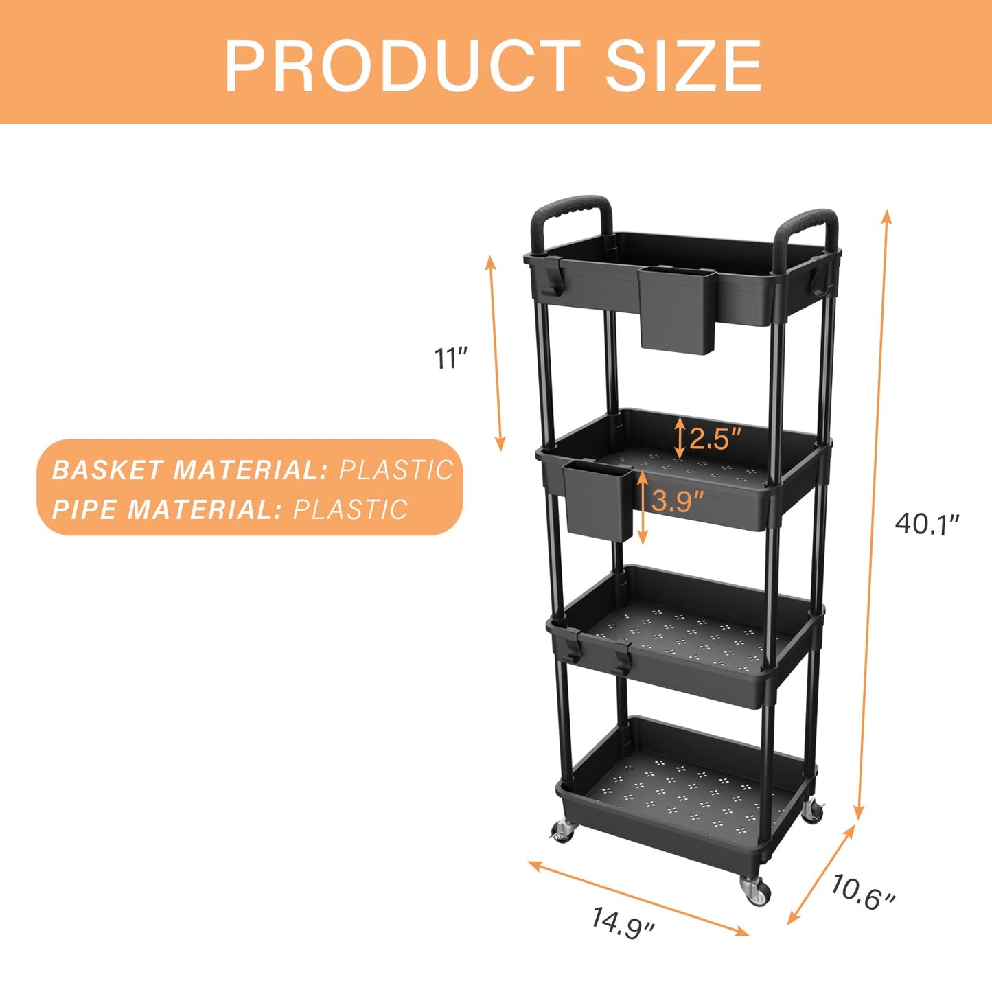 Rolling Utility Cart with Drawer,Storage Cart with Iron Wheels