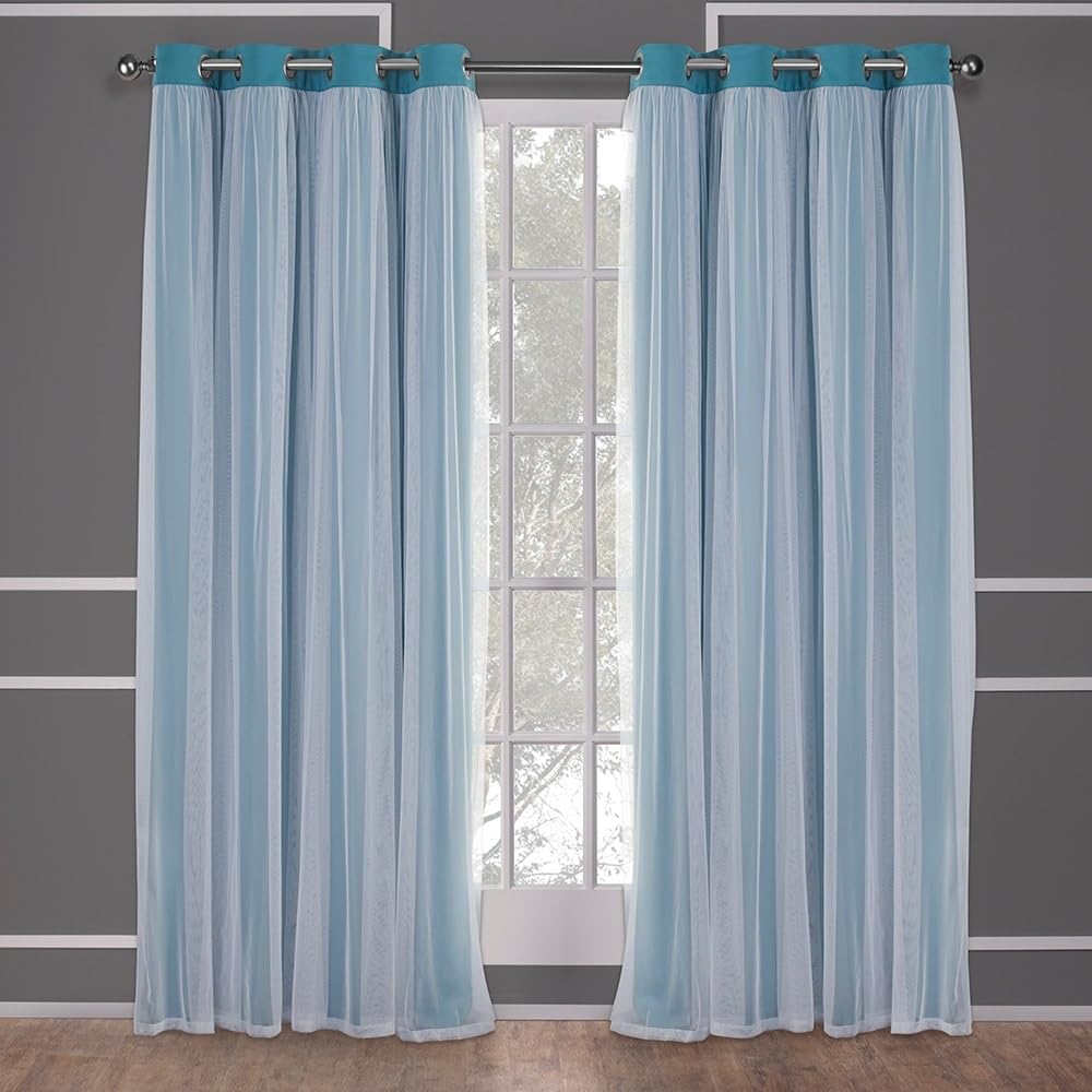 Exclusive Home Catarina Layered Solid Room Darkening Blackout and Sheer Grommet Curtain Panel