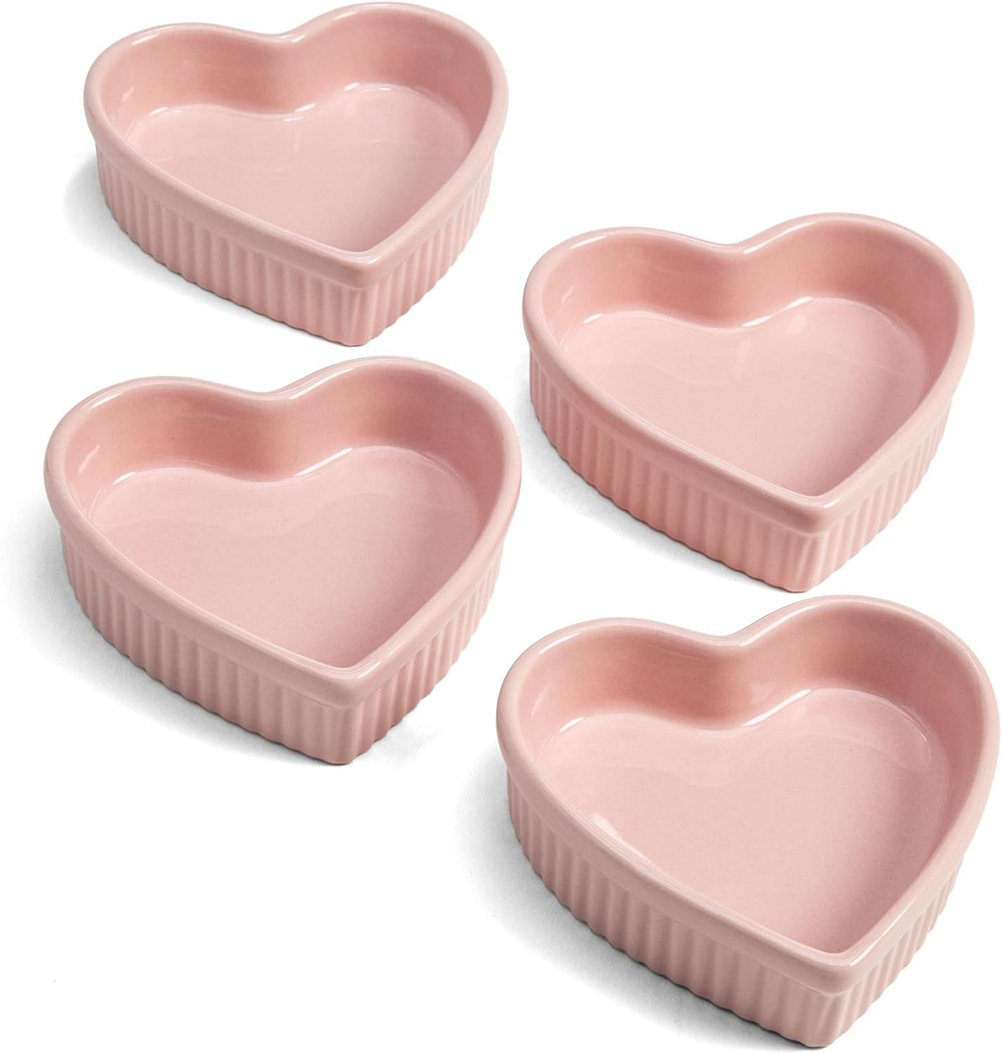 Paris Hilton Heart Shaped Ramekin Set, Mini Ceramic Ramekins, Oven Safe Baking Dishes, Dishwasher Safe, Stoneware Made without PFOA, 4-Piece Set, Pink