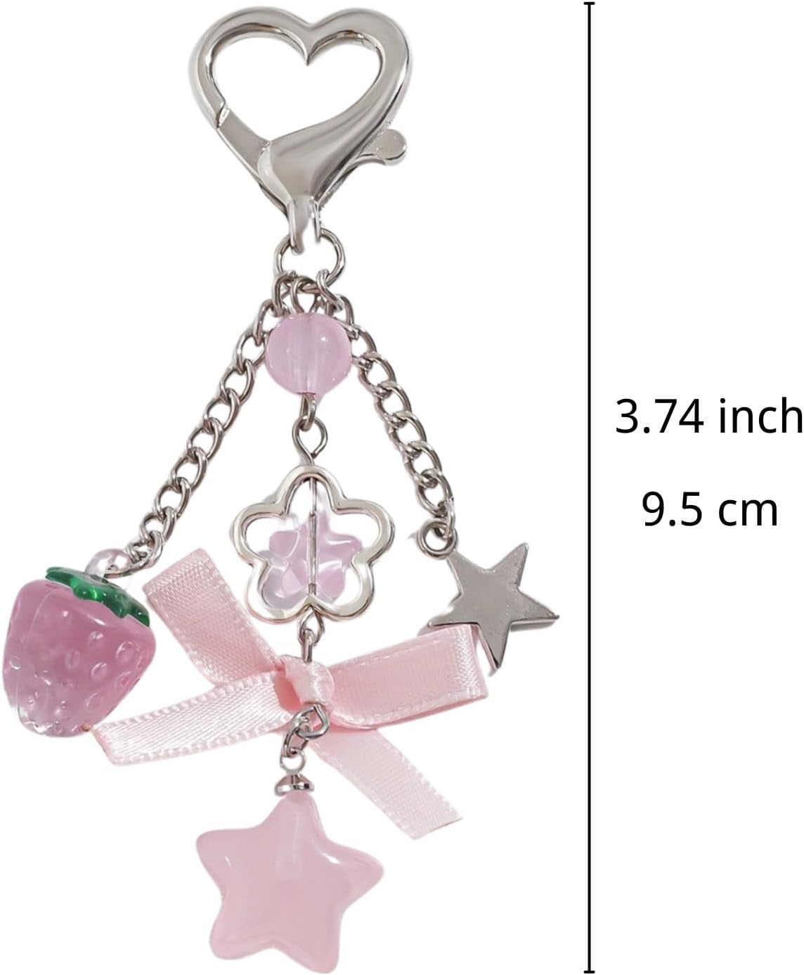 Cute Coquette Aesthetic Y2K Kawaii Keychain Strawberry Bow Star Pendants Keyrings