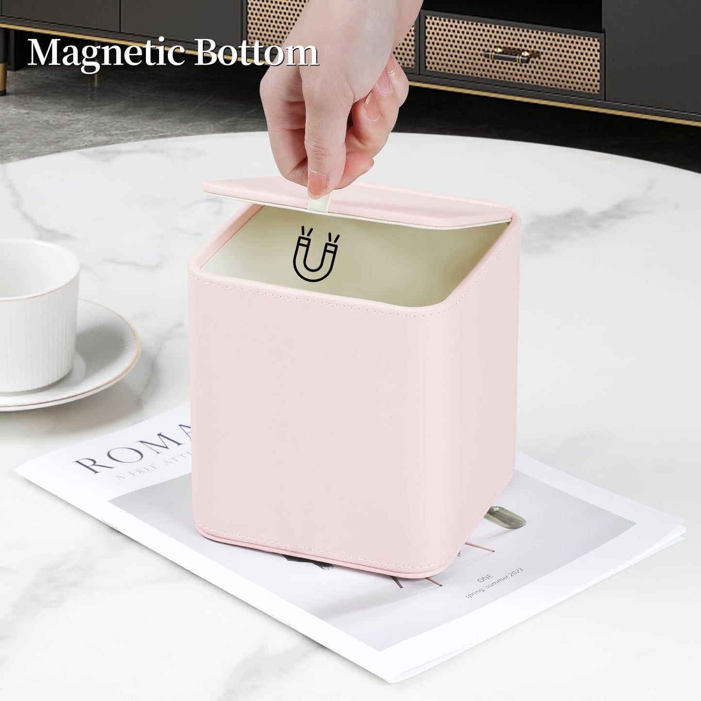 Square Tissue Box Cover with Magnetic Closure - PU Leather