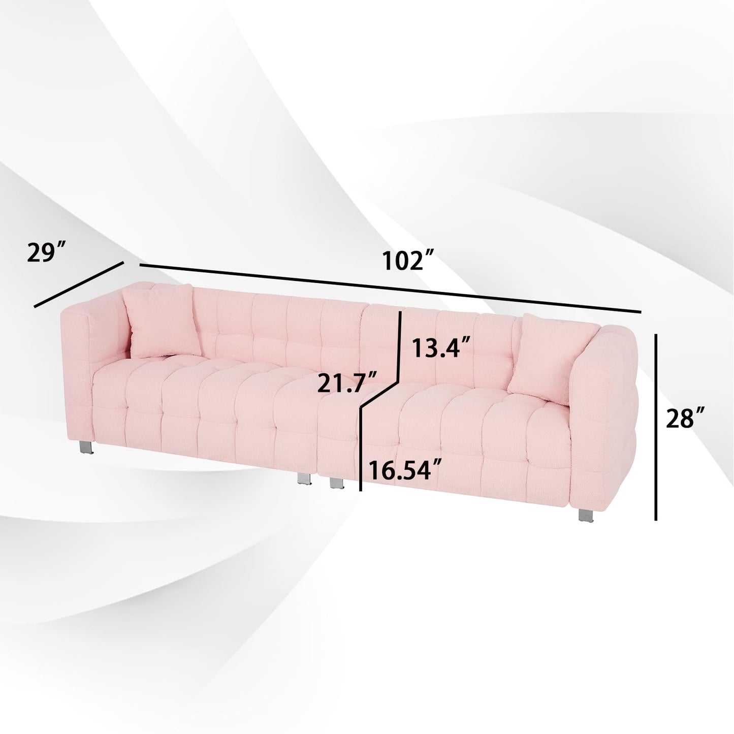 Modern Sofa Couch with Metal Legs Upholstered Tufted 3 Seater Couch with 2 Pillows Decor