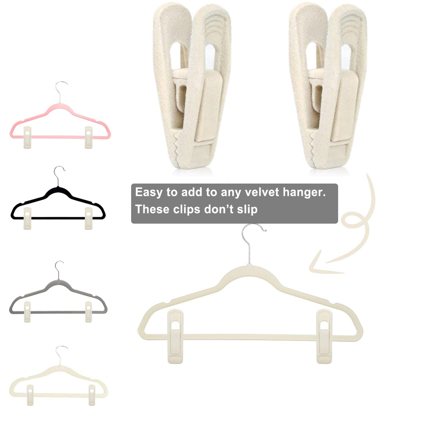 Light Velvet Hangers Clips 20 PCS, Non-Slip Velvet Clip