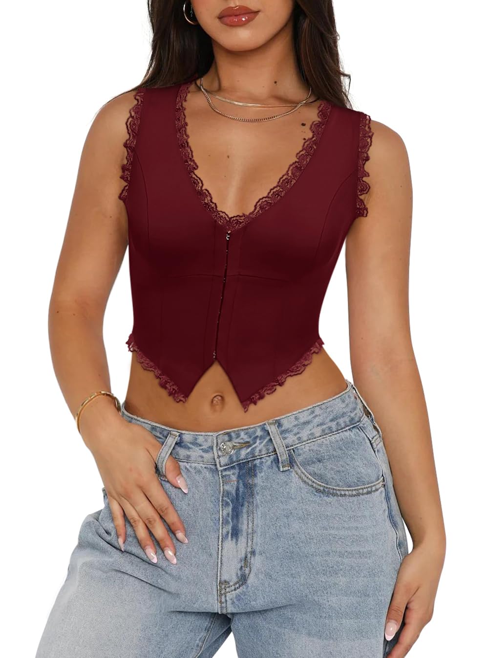 Sexy Lace Top Neck Sleeveless Y2K Cropped Tank Top