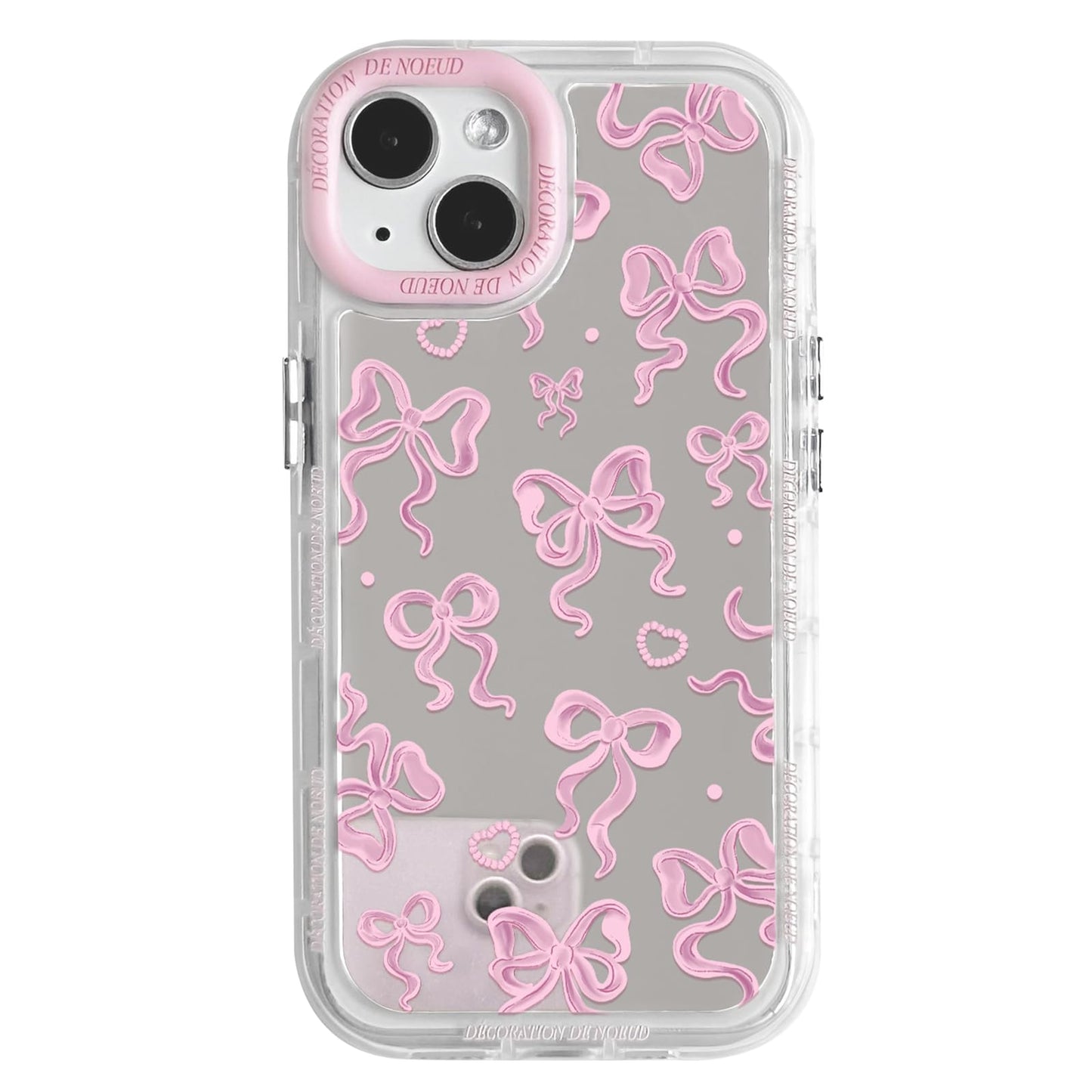 Cute Mirror Bow Love Heart Pattern -  Shockproof Silver Protective Phone Cover